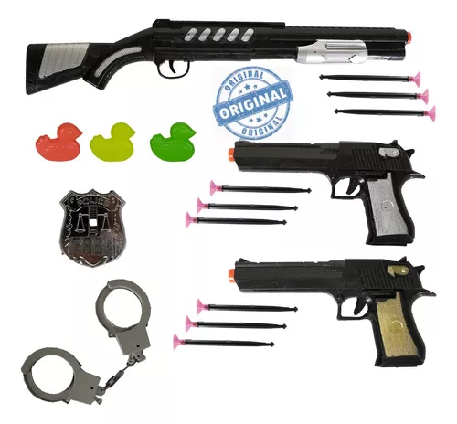 2 armas / pistola infantil atira dardos arminhas de brinquedo com acessórios