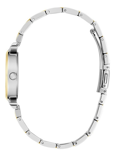 Reloj Guess Array Mujer Dama Correa Bitono Bisel Dorado Fondo Plateado