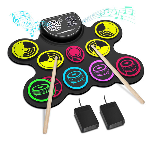 Juego De Bateria Electronica, 10 Almohadillas Enrollables, K