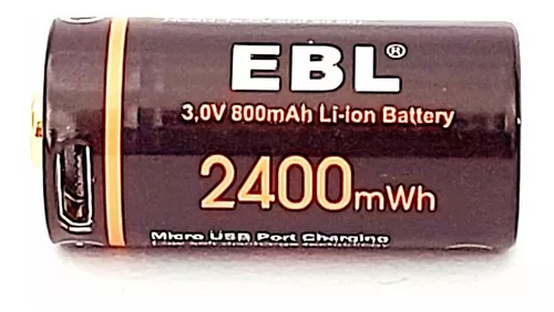 Batería Pila Ebl Cr123a Cr123 Recargable Usb Litio 3v 800mah