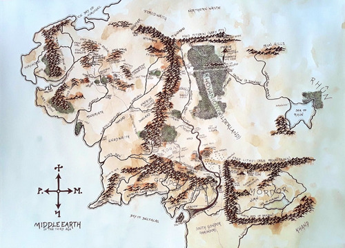 Imagen 1 de 8 de Lámina Lord Of The Rings Mapa Tierra Media Pintado A Mano