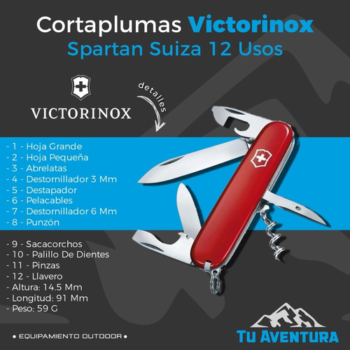 Imagen 2 de 10 de Cortaplumas Victorinox Spartan Suiza 12 Usos Navaja Original
