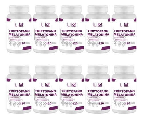 Kit 10un Triptofano + Melatonina 120 Cápsulas Sono E Ansie Sem Sabor