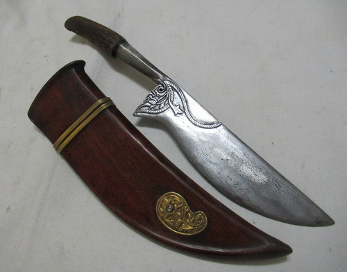 Extraordinario Cuchillo Acero Carbón Cabo Asta Vaina Madera