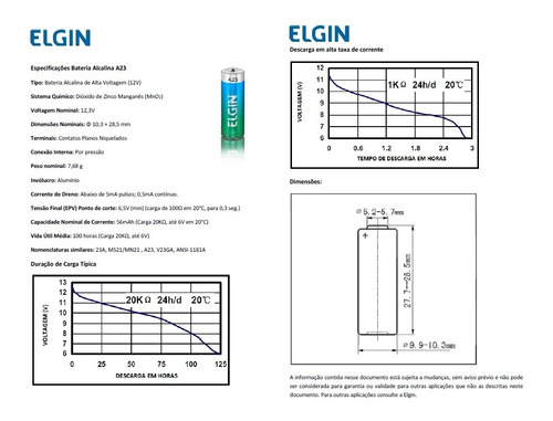 Imagem 2 de 5 de 5 Pilhas 23a 12v A23 Mini Elgin Controle Portão Ppa Peccinin