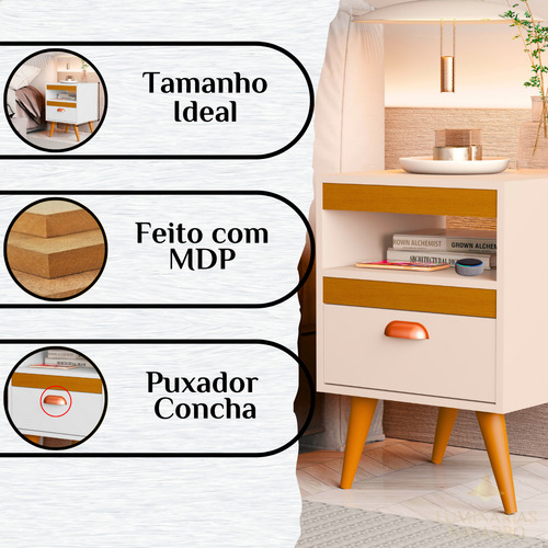 Kit 2 Mesa De Cabeceira Com Pés Para Quarto Gaveta Com Nicho