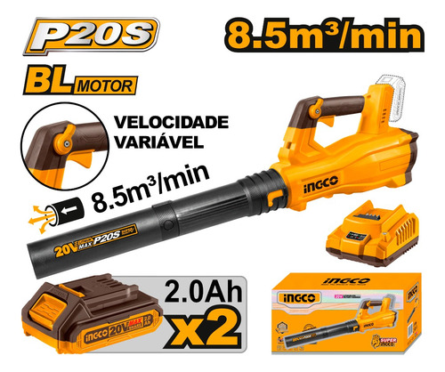 Soprador De Folhas Ingco C/ 2 Baterias