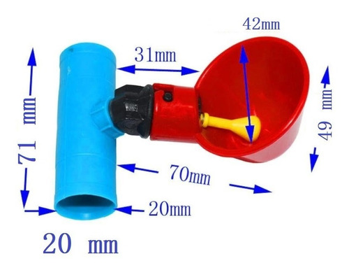 Imagen 2 de 8 de Bebedero Automático Taza + T(20mm) Aves Gallinas, Pollos X10