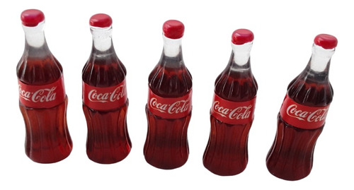 5 Botellas De Cocacola En Miniatura 3 Cms Alto En Plástico 