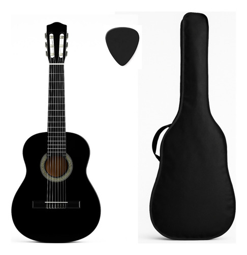 Guitarra Criolla Estudio Zurdo - Negro Unplugged Music U1 - Funda + Puas