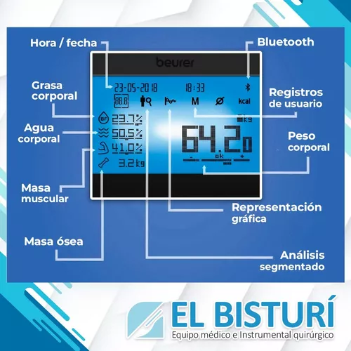 Báscula diagnóstica de super precisión con análisis segmentado del cuerpo  con 8 electrodos – Marca Beurer