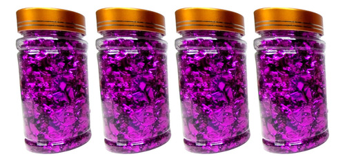 4 Folhas Metálicas Prata Ouro Cobre Roxo Em Flocos P/ Resina Cor 4 Roxo