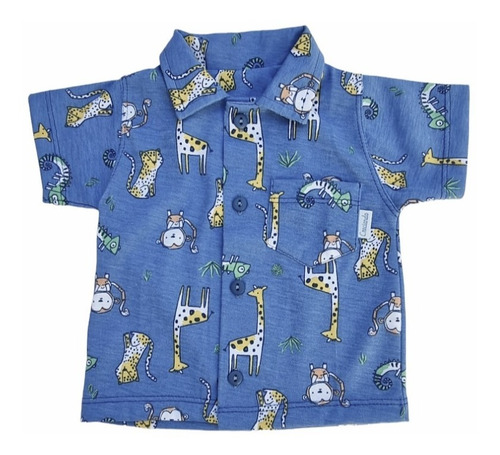 Imagen 3 de 3 de Conjunto Bebe Camisa Jersey Estampado Short Chambray Jean