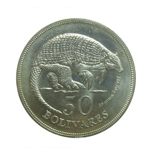 Moneda De Plata Conmemorativa 50 Bs. Cachicamo 1975