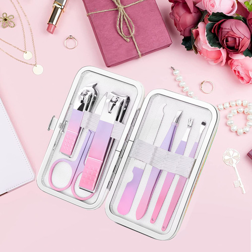 Set De Manicura Aceoce 8 En 1 De Acero Inoxidable Con Funda