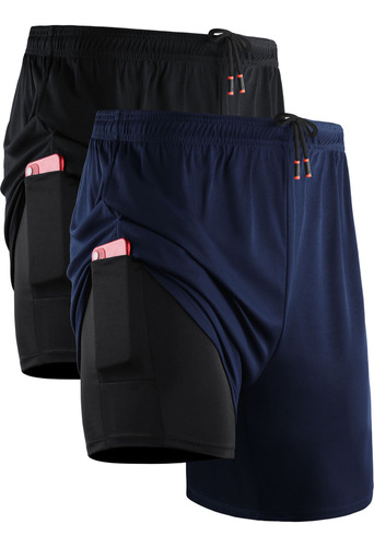 Pantalones Cortos Neleus Dry Fit 2 En 1 Para Correr Con Forr