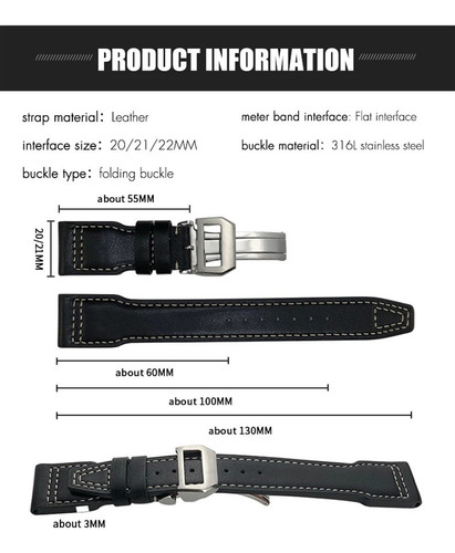 Pulseira De Relógio De Couro Genuíno De 21mm 22mm Para Iwc