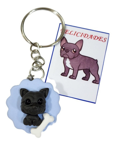 Llavero De Perro Bulldog Frances De Pasta Y Acero+l3 Color Negro