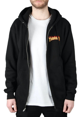 Buzo Campera Thrasher Zip Hoodie Flames Negro