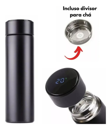 Garrafa Térmica Em Aço Inox Com Termômetro Led Digital 400ml Cor Cinza