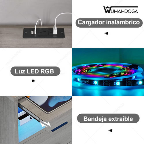 Mesa Noche Buró Recamara Con Estación Carga Color Ajustable