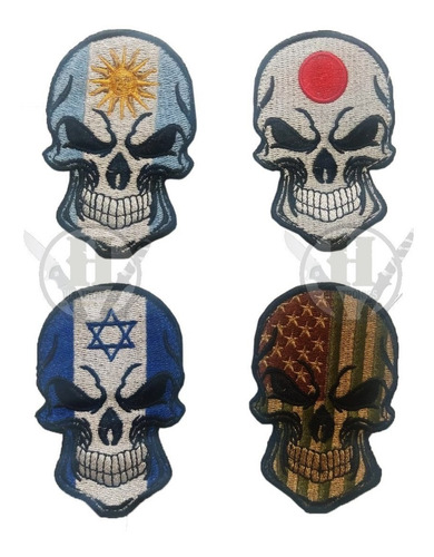 Parche Bordado Skull Argentina Eeuu Israel Japon China Gorra