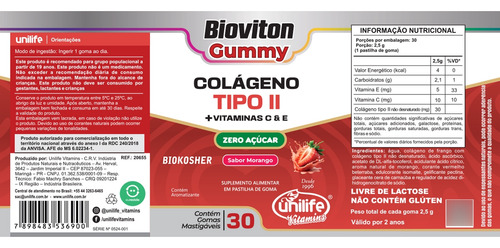 Gummy Colágeno Tipo Ii Morango Unilife 30 Gomas