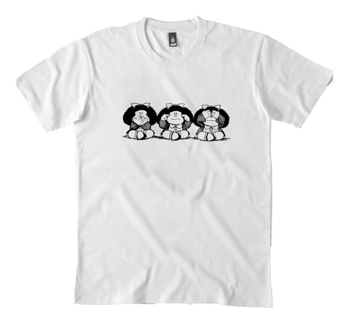 Imagen 1 de 6 de Remera Blanca Mafalda 3 Monos Sabios Hombre Mujer Niños 