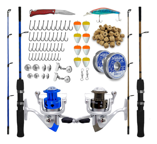 Kit Pesca Completo Molinete 3 Rolamento Com Vara E Acessorio