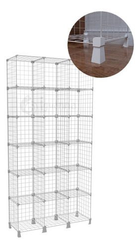 Estante Aramada 18 Nichos Vertical Arara Roupas Prateleira Cor Tela Branca Com Conectivo Branco