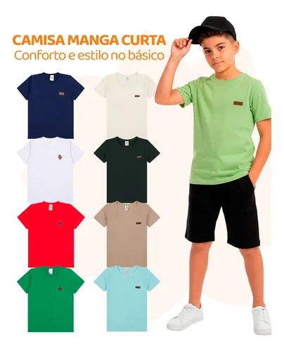 Kit 4 Camiseta Infantil Menino Juvenil Básica 100% Algodão