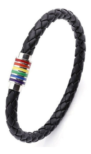 Pulsera De Hombre Trenzada De Cuero  Aros De Colores Pride