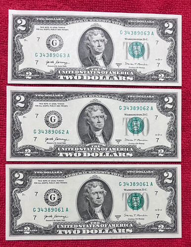 3 Billetes De 2 Dólares Americanos 
