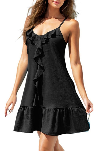 Mujer Casual, Verano, Color Sólido, Cuello En V, Volantes,