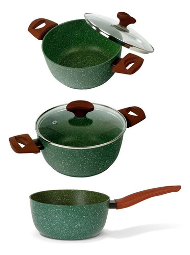 Set Kit De Olla Cacerolas Con Tapa Antiadherentes Inducción Color Verde