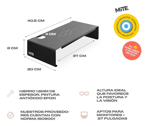 Imagen 4 de 6 de Eleva Monitor Soporte Escritorio Altura Mesa Negro