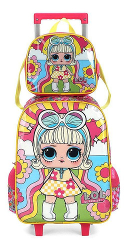 Mochila Escolar Infantil Rodinha + Lancheira Lol Surprise