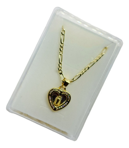 Collar Medalla De Virgen 2.5 Cm Corazon Zirconias Oro Lamin