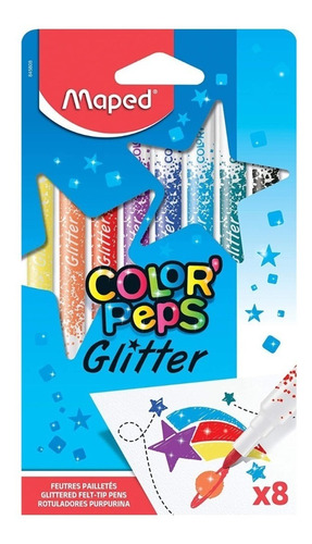 Marcadores Fibras Maped Color Peps Glitter X 8 Colores