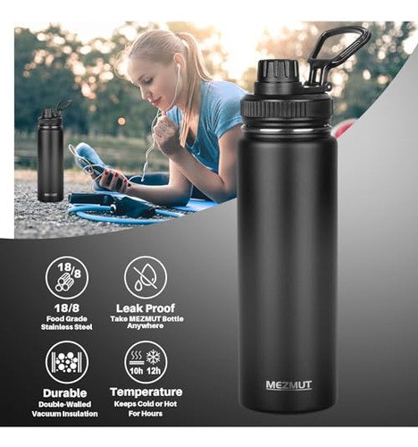 Botella De Agua Aislada 24 Oz Acero Inoxidable Con Pajita Y