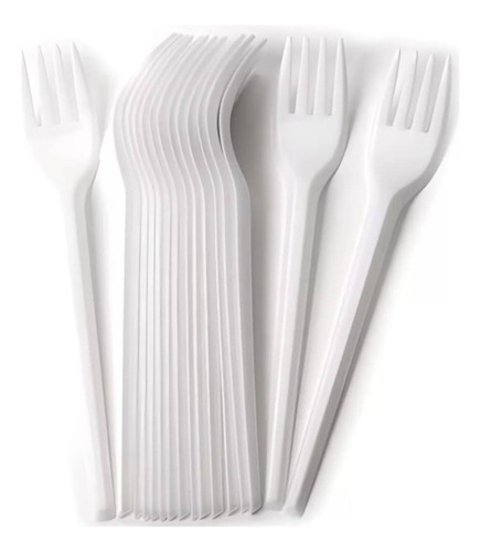 Tenedor De Plástico Reusable Mediano Blanco 100pzas