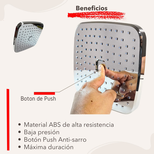 Regadera Cuadrada Para Baño Antisarro Cromada Push Ducha