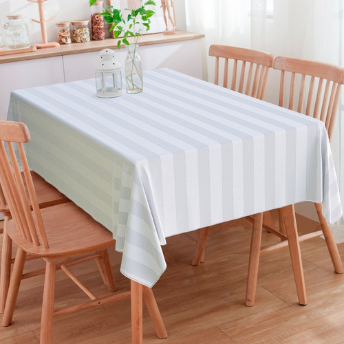 Toalha De Mesa Quadrada Jacquard Listrado Branco 4 Lugares