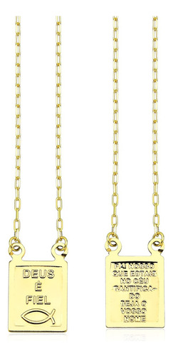 Escapulario De Ouro 18k Deus E Fiel E Salmo Pai Nosso Cor Amarelo