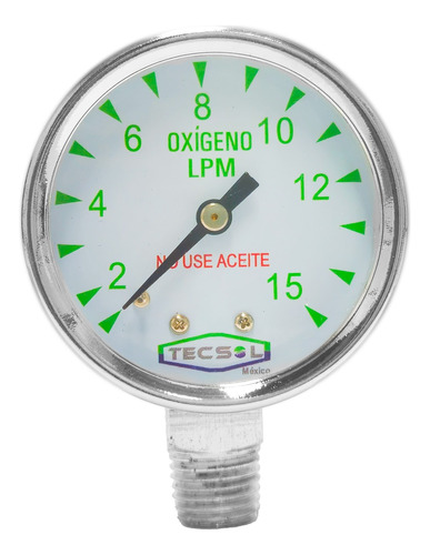 Manómetro 2 PLG Oxígeno Medicinal 15 Lpm (litros X Minuto)