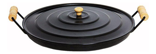 Paellera Frigideira Grande Com Tampa 40cm Aço Laminado 5,5lt