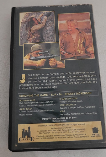 Filme Vhs Sobrevivendo Ao Jogo - Rutger Hauer E Ice T (Usado)