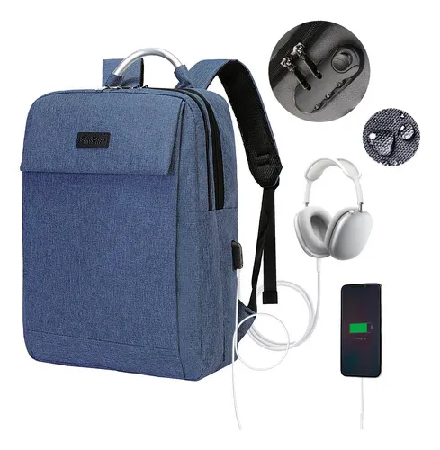 Mochila Antirrobo Impermeable Escolar Con Contrase a Y Usb Color Azul Dise o De La Tela Ea3c 212.86
