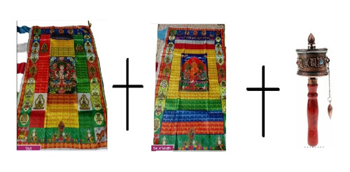 Imagen 1 de 9 de Pack Tibetano 2 Banderas + Rueda Oracion + Envio Gratis