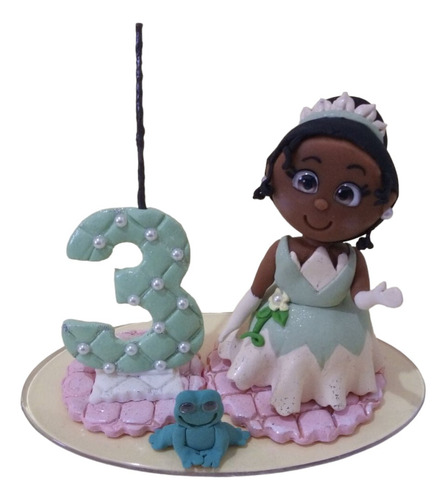 Topo De Bolo Princesa Tiana Com Vela Decorativa